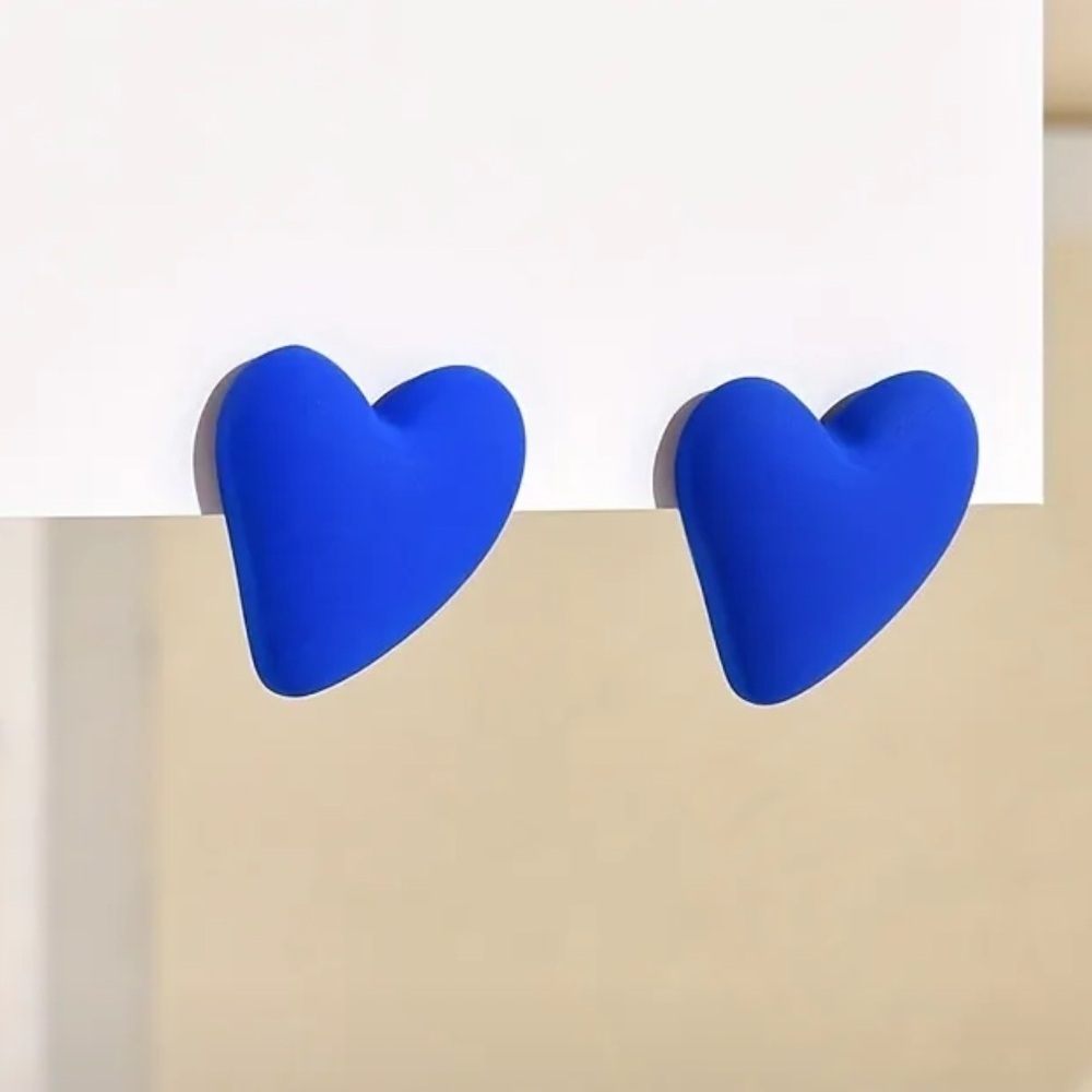 Blue Soft velvet textured Heart Shaped Stud Earrings. All colours in my shop